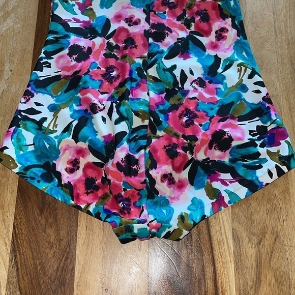 Maxine Of Hollywood Teal And Fuchsia Floral One Piece Swimsuit - Picture 3 of 6